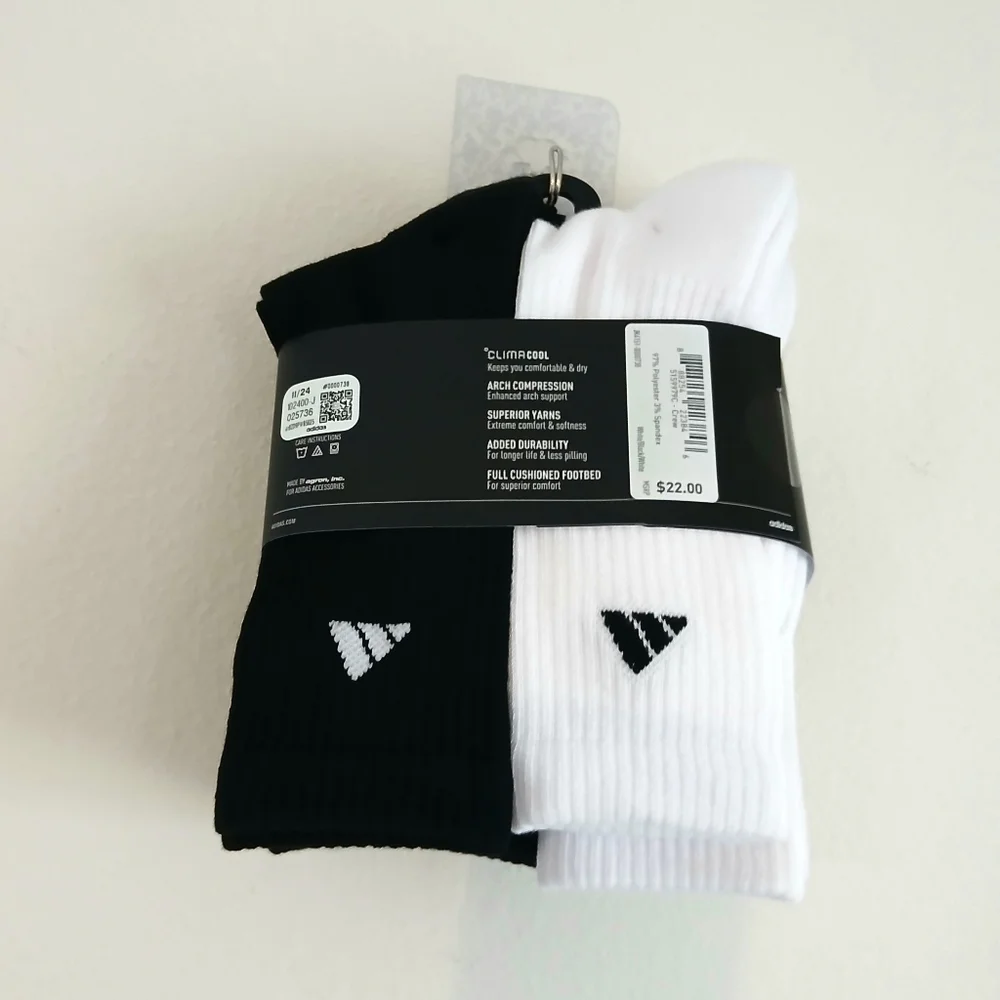 adidas Men's Athletic Socks in Black and White